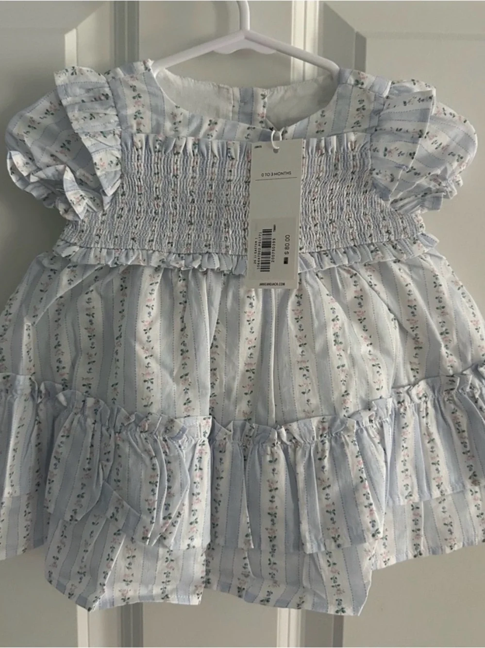NEW! Janie and Jack Blue Floral Smocked Ruffle Baby Top with matching shoes